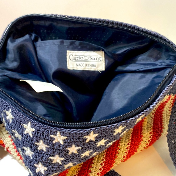 Vintage Carlo D’Santi Red White And Blue Crocheted Zip Top Shoulder Tote Bag - Picture 3 of 5